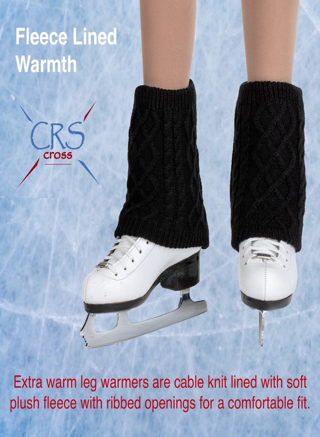CRS Cross Leg Warmers and Headband Set for Figure Skating with Zipper. Fleece Lined Knit Keeps Legs Warm-Ice Skate Dance (1, Black-Short) - Image 2